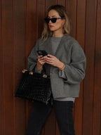 Woolen Coat Women Grey Autumn Winter Crop Overcoats