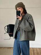 Woolen Coat Women Grey Autumn Winter Crop Overcoats GRAY / S