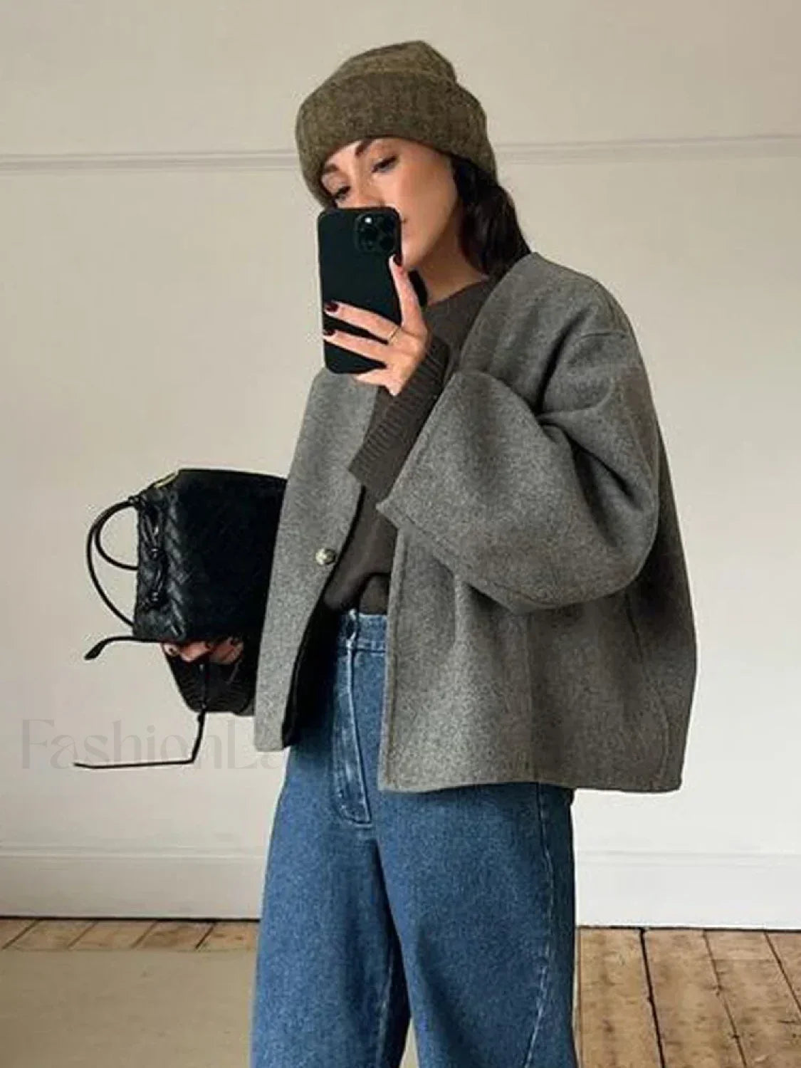 Woolen Coat Women Grey Autumn Winter Crop Overcoats GRAY / S