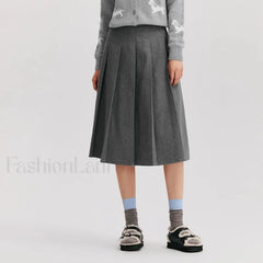 Woolen Pleated A Line Skirt