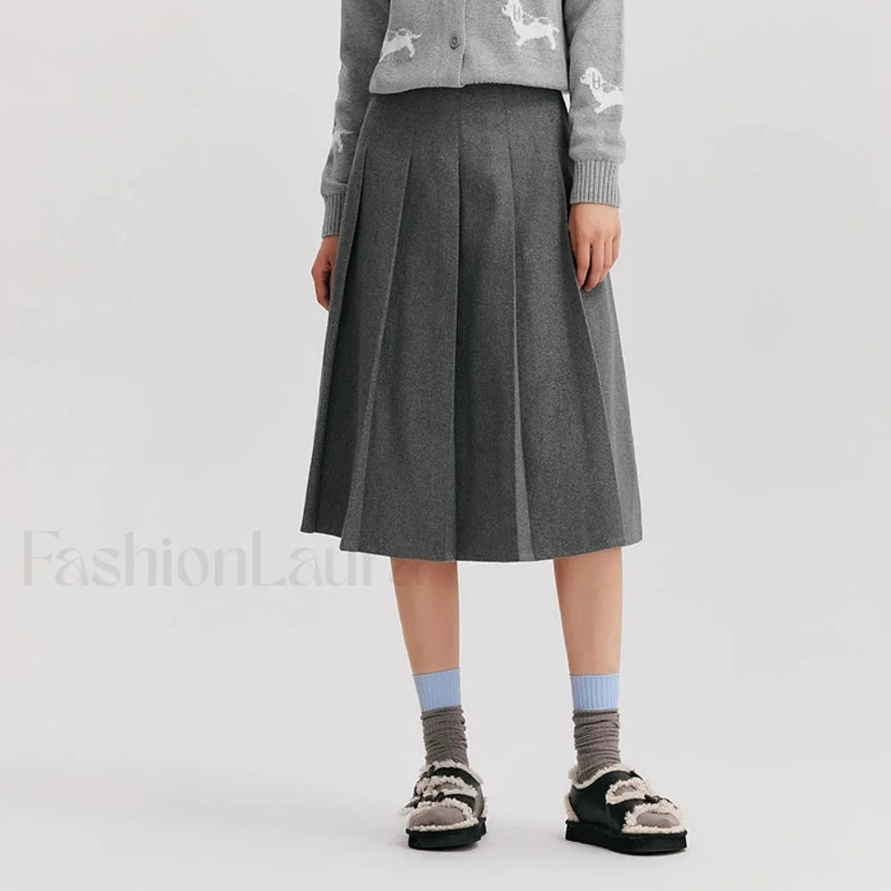 Woolen Pleated A Line Skirt