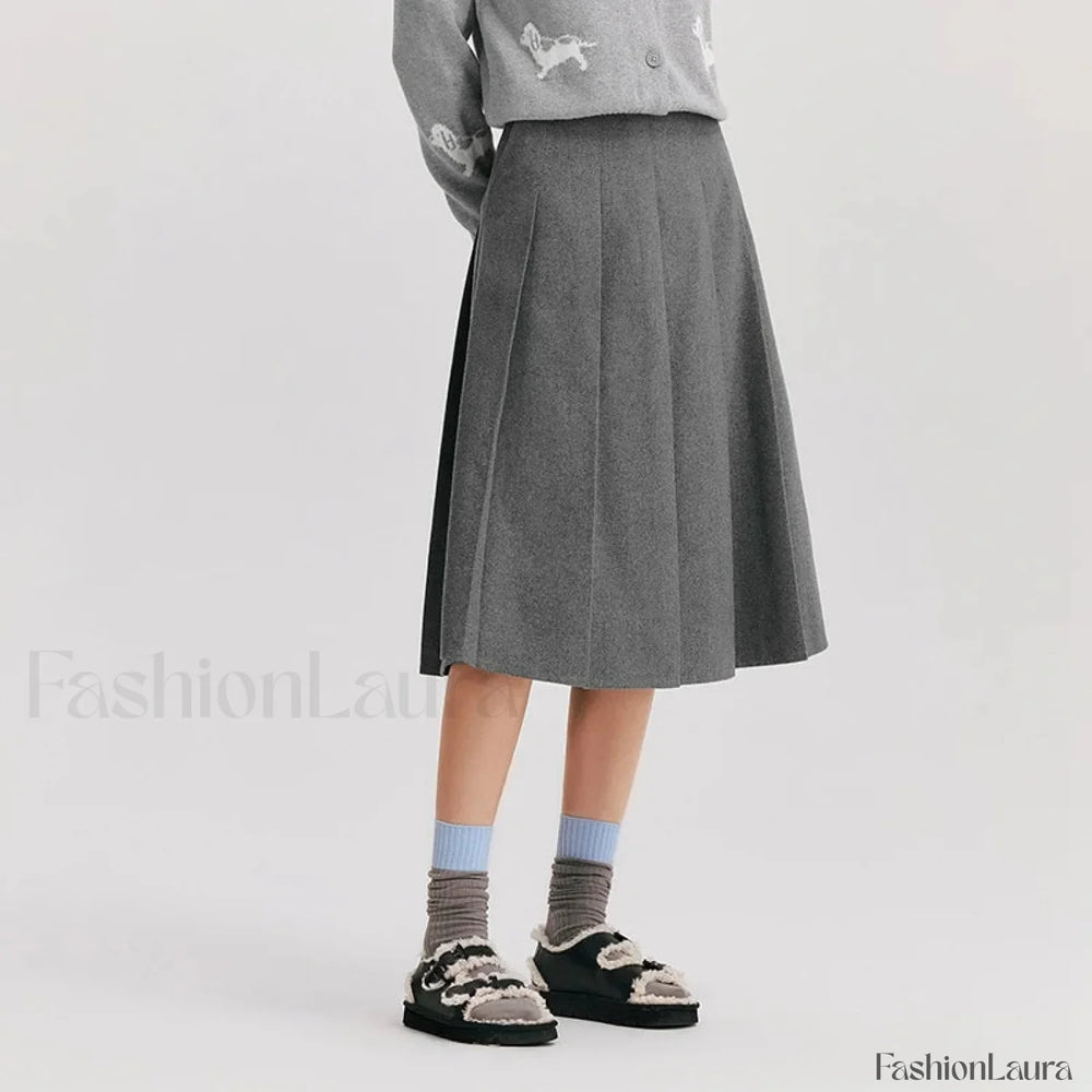 Woolen Pleated A Line Skirt