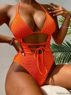 Wrap Halter High Cut Backless One Piece orange / S
