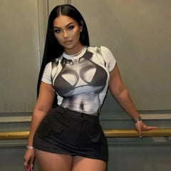 Y2K 3D Printed Sexy Crop T Shirt