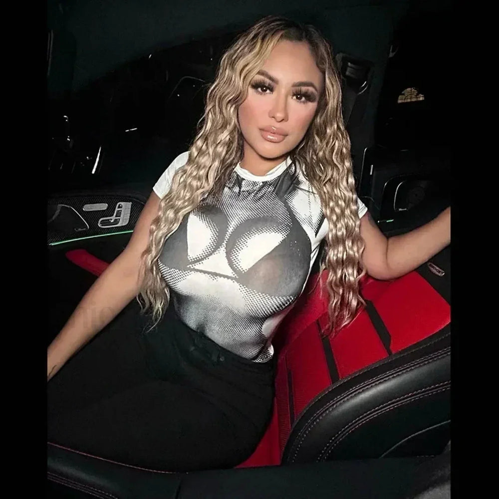 Y2K 3D Printed Sexy Crop T Shirt