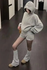 Y2K American Grey Zipper Hoodie