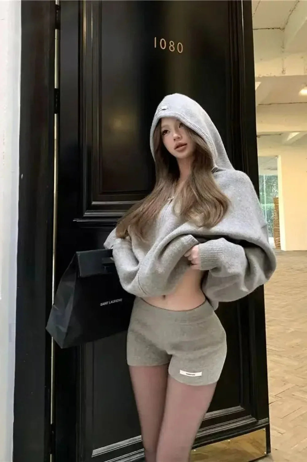 Y2K American Grey Zipper Hoodie