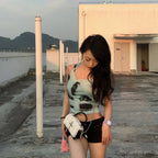 Y2K Applique Chain Cross Plush Crossbody Hot Hip Hop Girls Soft Gothic Bag Black White / 18X11cm