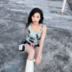 Y2K Applique Chain Cross Plush Crossbody Hot Hip Hop Girls Soft Gothic Bag Black White / 18X11cm