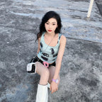 Y2K Applique Chain Cross Plush Crossbody Hot Hip Hop Girls Soft Gothic Bag Black White / 18X11cm