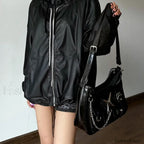 Y2K Black Harajuku Shoulder Chains Gothic Motorcycle Casual Fashion Bag Black / 25X13X7cm