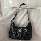 Y2K Black Harajuku Shoulder Chains Gothic Motorcycle Casual Fashion Bag Black / 25X13X7cm