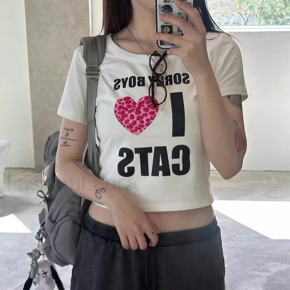 Y2k Casual Harajuku Aesthetic Crop T Shirt WHITE / S