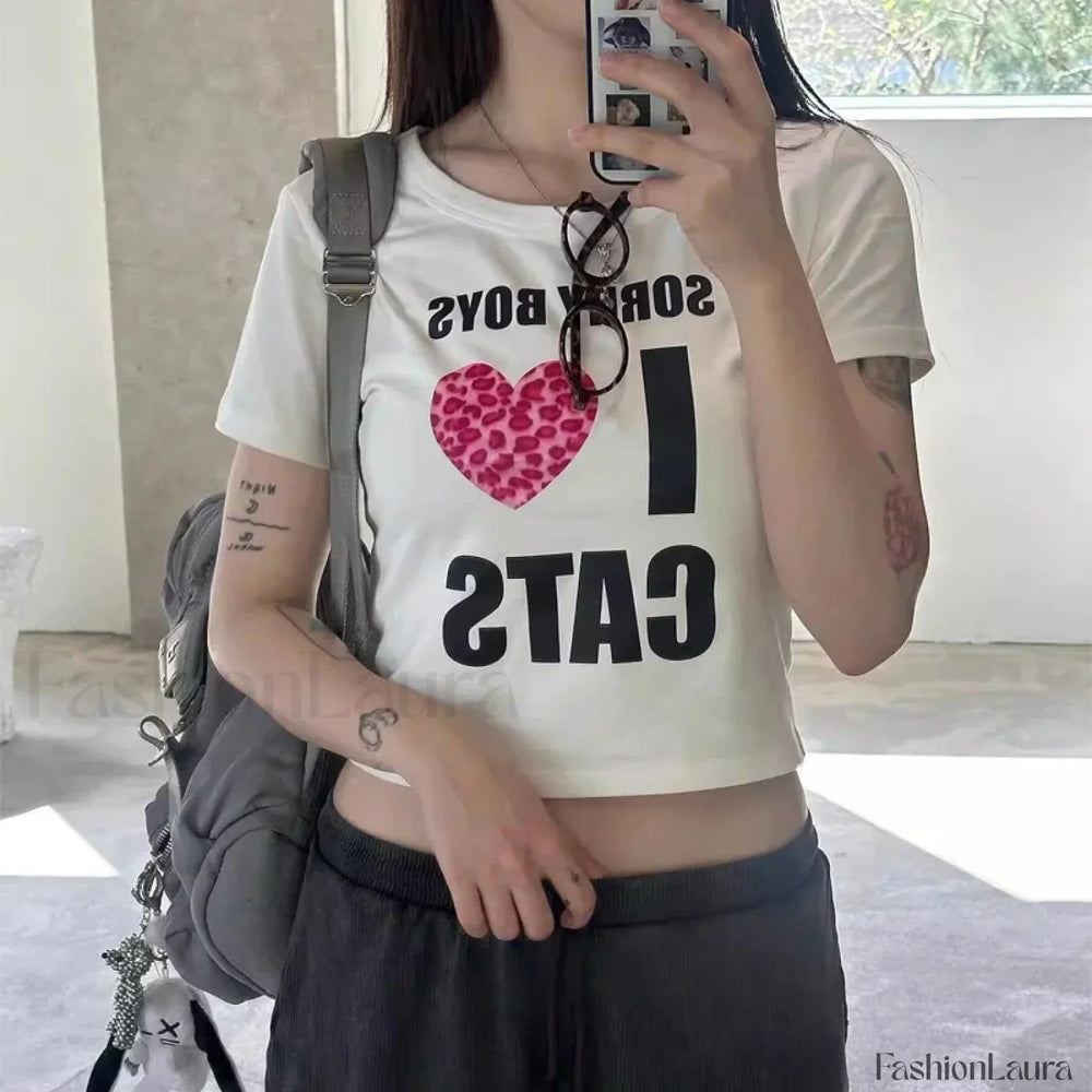 Y2k Casual Harajuku Aesthetic Crop T Shirt WHITE / S