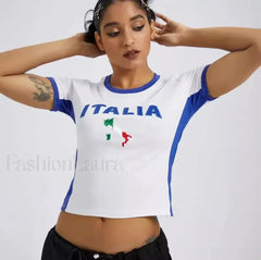 Y2K Flag Embroidery Sexy Vest T Shirt