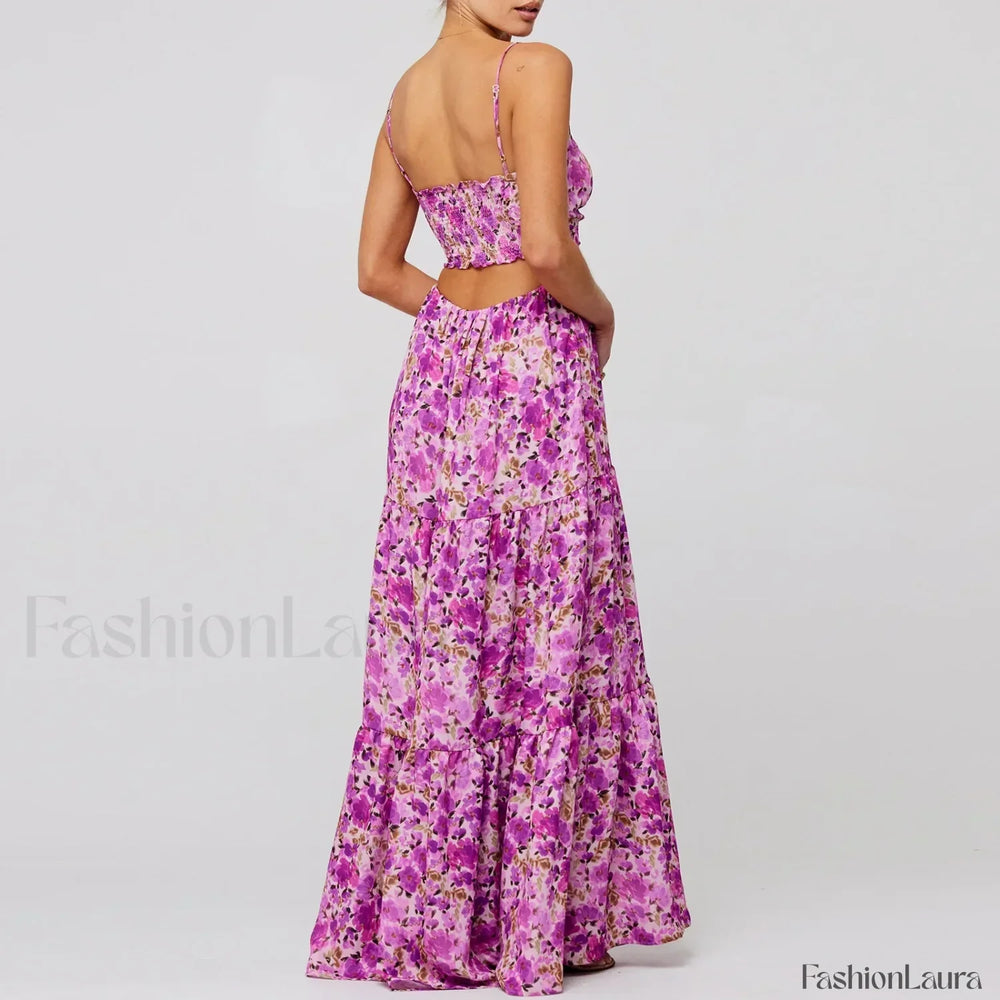 Y2K Floral Bodycon Spaghetti Maxi Dress