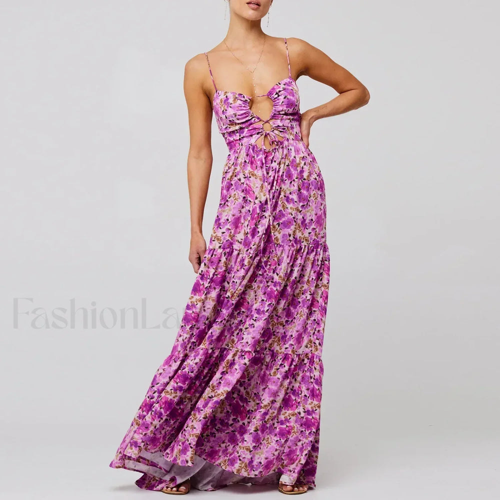 Y2K Floral Bodycon Spaghetti Maxi Dress