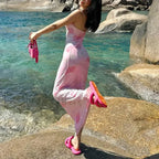 Y2K Floral Print Spaghetti Strap Mesh Bodycon Floral Dress pink / S