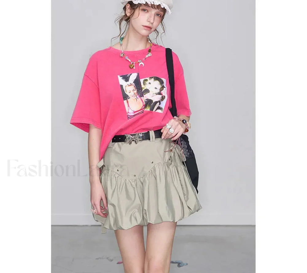 Y2K Gray Pleated Bowknot Skirt