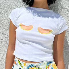 Y2K Harajuku Short Sleeve E Girl Crop T Shirt WHITE / S