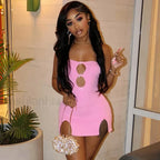 Y2K Hollow Strapless Mini Dress PINK / S