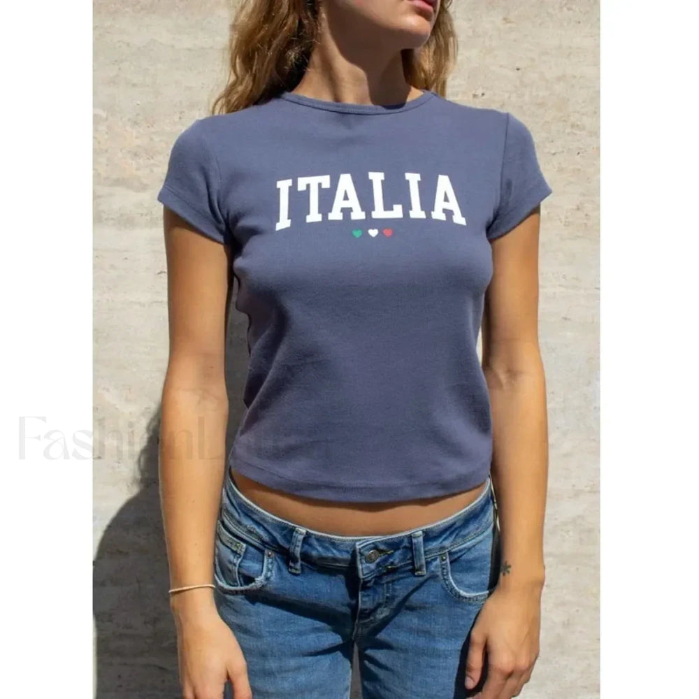 Y2k Italy Print Aesthetic T Shirt
