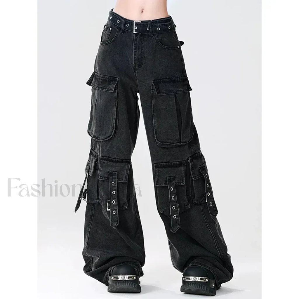 Y2K Japanese Cargo Pants for Halloween Gatherings Black / XS