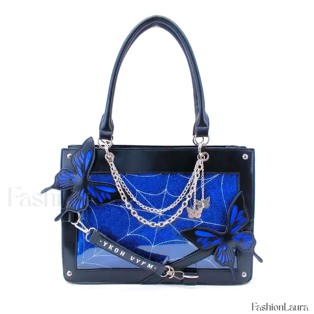 Y2K Labyrinth Butterfly Spider Chain DIY Transparent Lolita Gothic Bag Black Blue