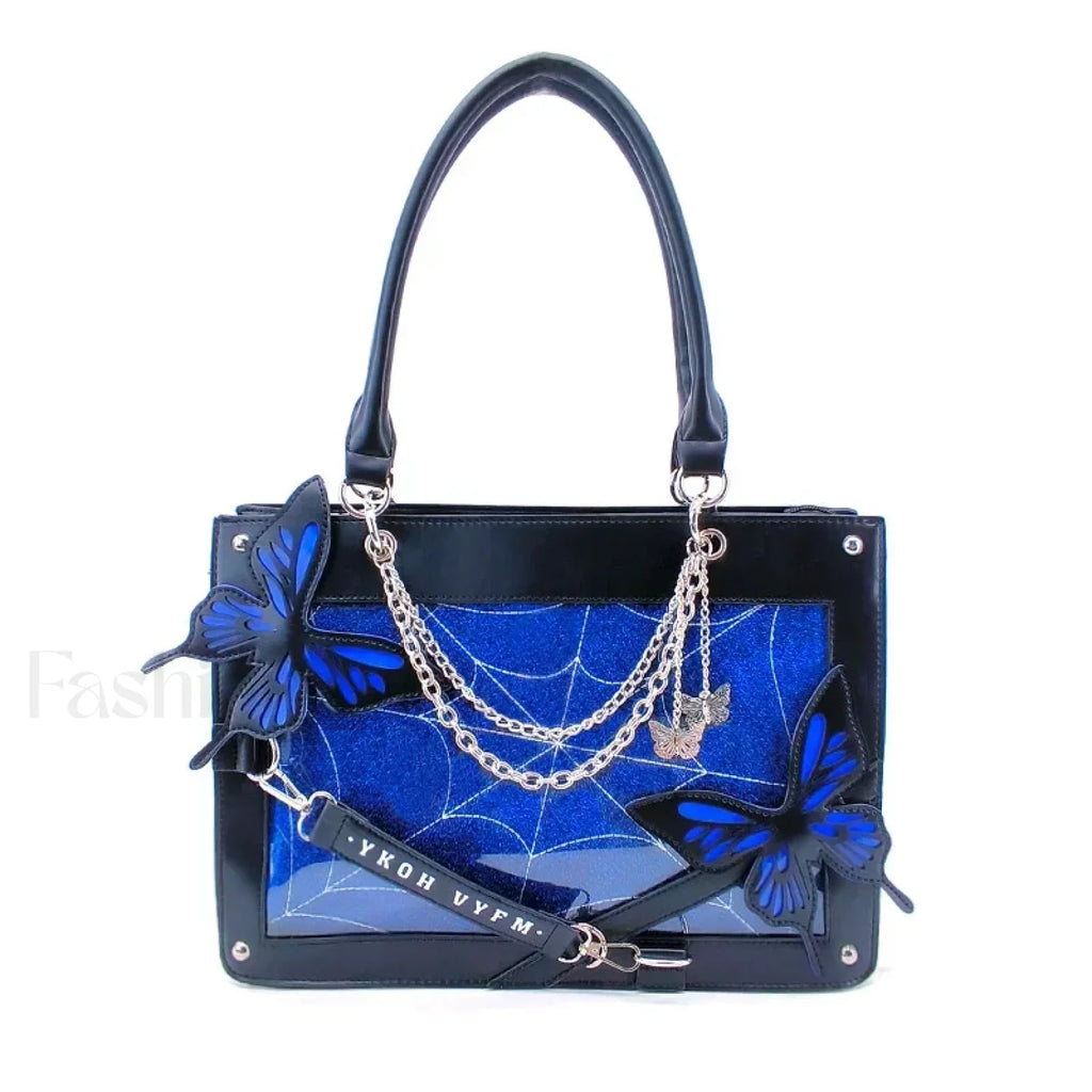 Y2K Labyrinth Butterfly Spider Chain DIY Transparent Lolita Gothic Bag Black Blue