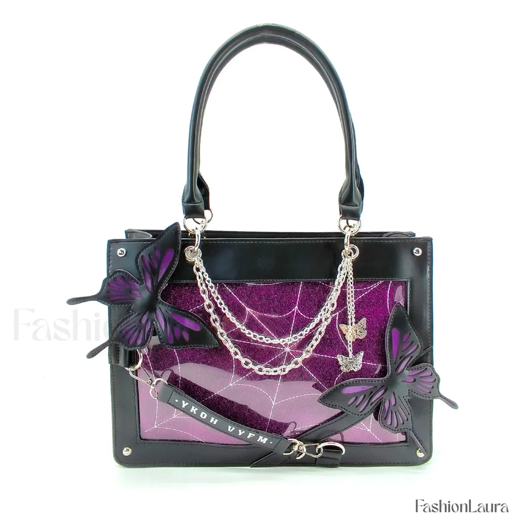 Y2K Labyrinth Butterfly Spider Chain DIY Transparent Lolita Gothic Bag Black Purple