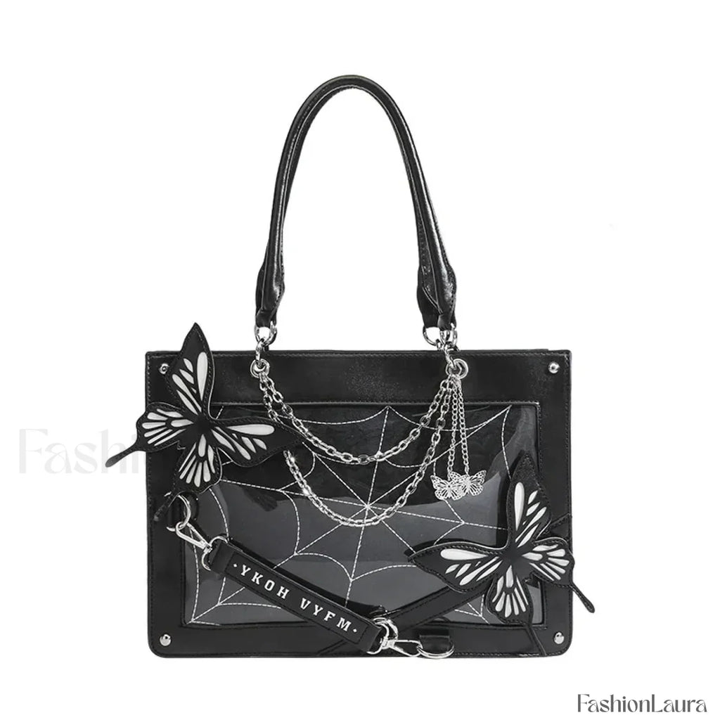 Y2K Labyrinth Butterfly Spider Chain DIY Transparent Lolita Gothic Bag black white