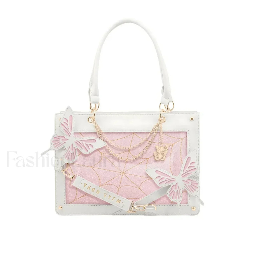 Y2K Labyrinth Butterfly Spider Chain DIY Transparent Lolita Gothic Bag White Pink