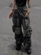 Y2K Multi Pocket Cargo Pants for Women in High Street Fashion Black / S