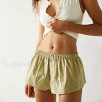 Y2K Plaid Casual Elastic Waist Fairy Aesthetic Lounge Short green / S