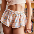 Y2K Plaid Casual Elastic Waist Fairy Aesthetic Lounge Short PINK / S