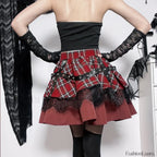 Y2k Pleated Lace Sweet Kawaii Harajuku Lolita Mini Gothic Cake Plaid Girls Skirt