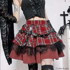 Y2k Pleated Lace Sweet Kawaii Harajuku Lolita Mini Gothic Cake Plaid Girls Skirt