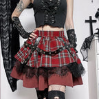Y2k Pleated Lace Sweet Kawaii Harajuku Lolita Mini Gothic Cake Plaid Girls Skirt