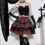 Y2k Pleated Lace Sweet Kawaii Harajuku Lolita Mini Gothic Cake Plaid Girls Skirt