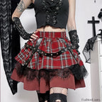 Y2k Pleated Lace Sweet Kawaii Harajuku Lolita Mini Gothic Cake Plaid Girls Skirt