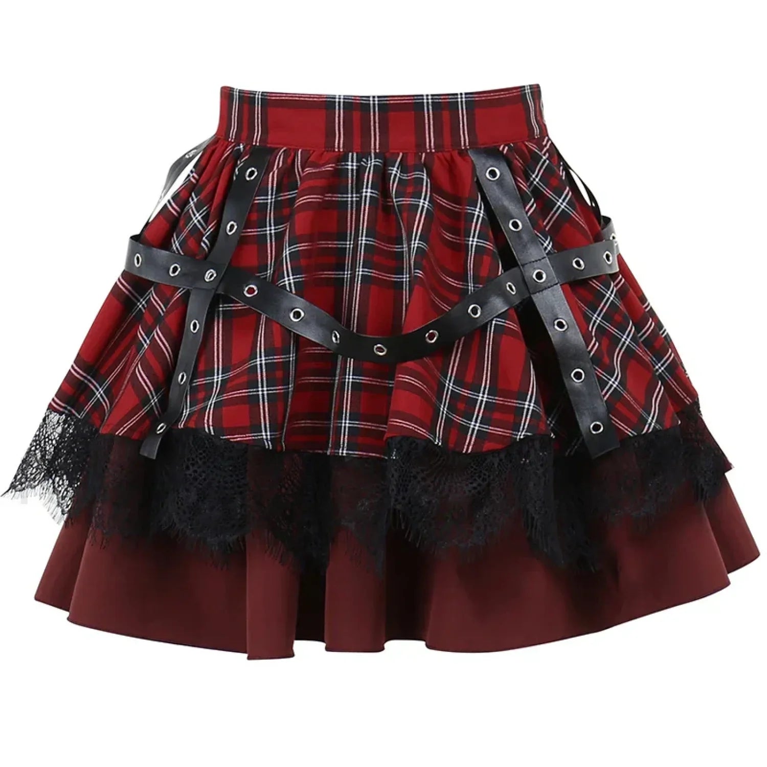 Y2k Pleated Lace Sweet Kawaii Harajuku Lolita Mini Gothic Cake Plaid Girls Skirt RED / S