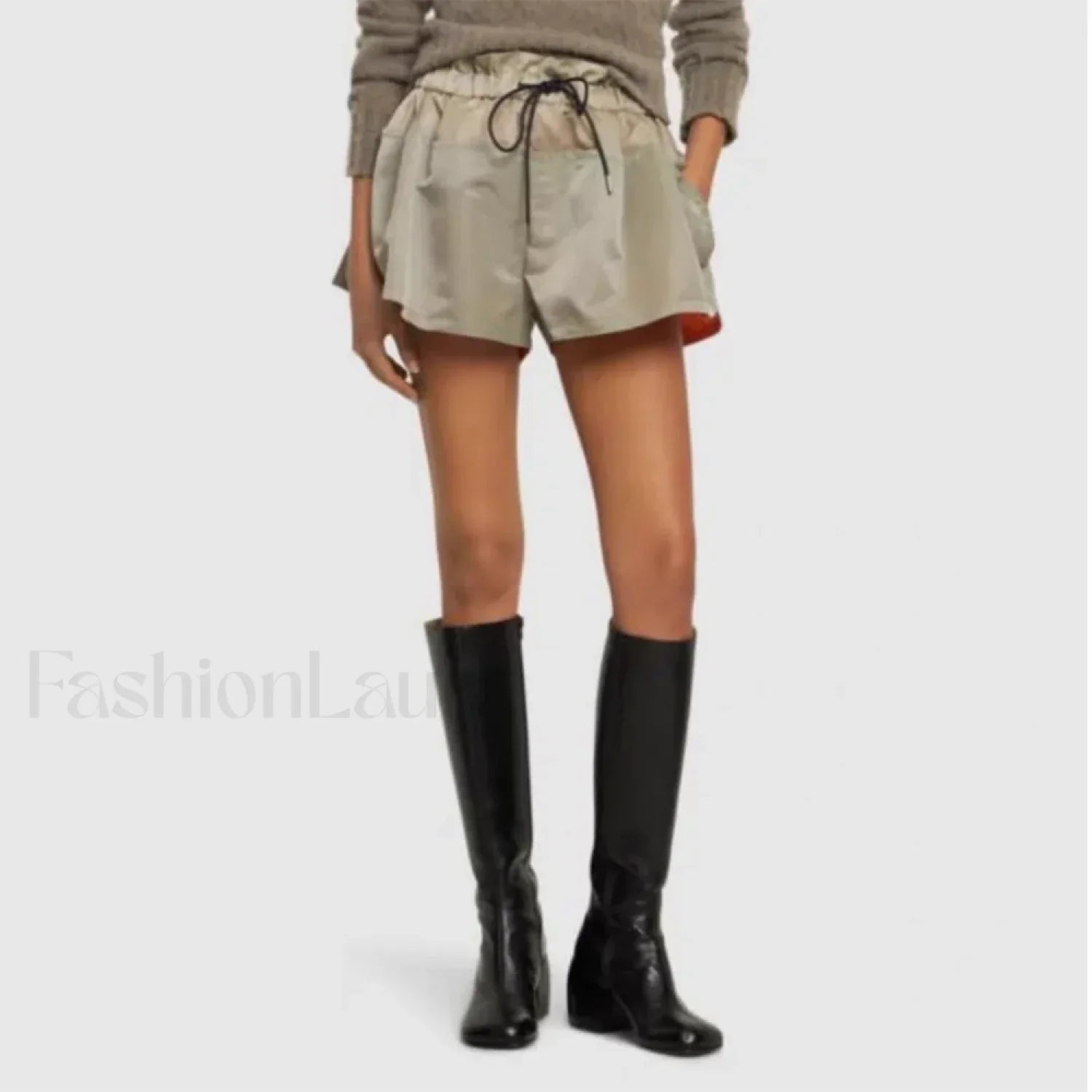 Y2K Pod Type Drawstring Casual Peplum Fashion Commuter Short khaki / S