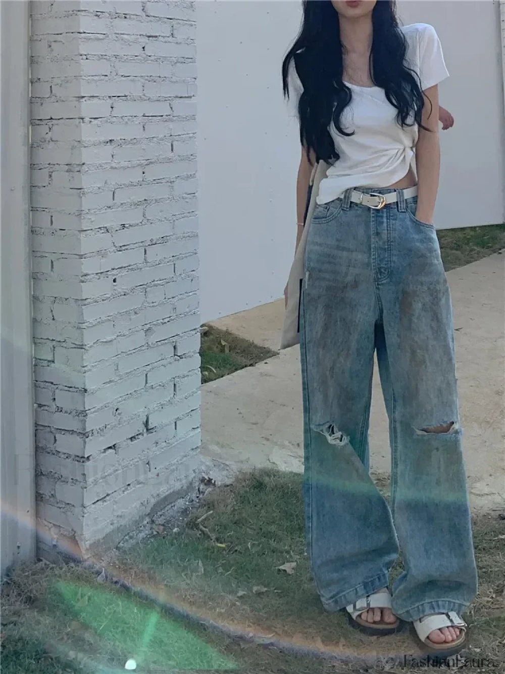 Y2K Retro Ripped Straight Leg High Waist Jeans