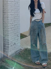 Y2K Retro Ripped Straight Leg High Waist Jeans