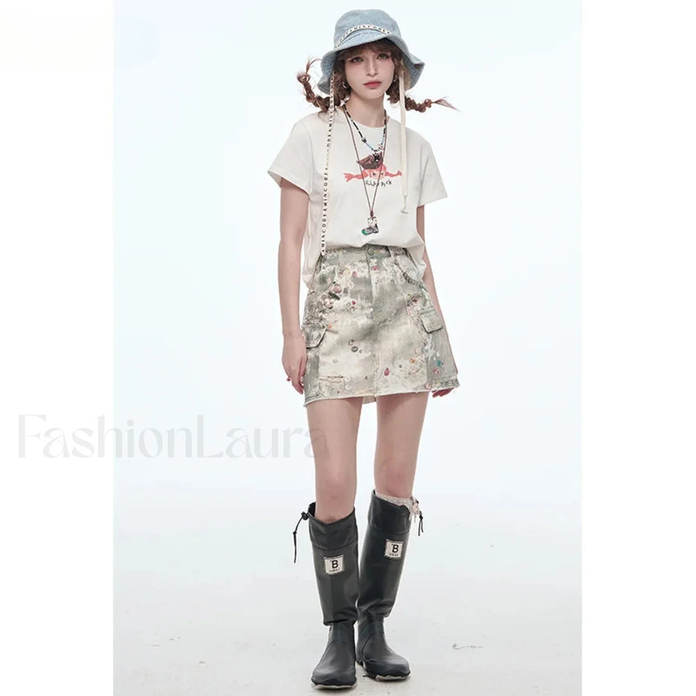 Y2K Ripped Pocket A Line Skirt