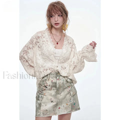 Y2K Ripped Pocket A Line Skirt Gray / S