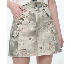 Y2K Ripped Pockets Mini Skirt Gray / S