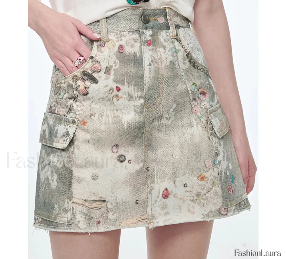 Y2K Ripped Pockets Mini Skirt Gray / S