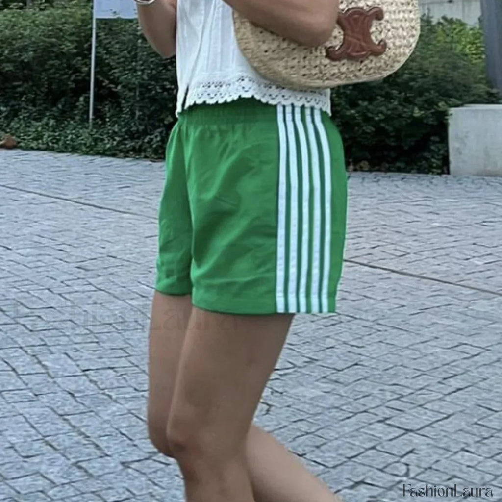 Y2K Stripes Elastic Waist Casual Loose Lounge Sleep Short