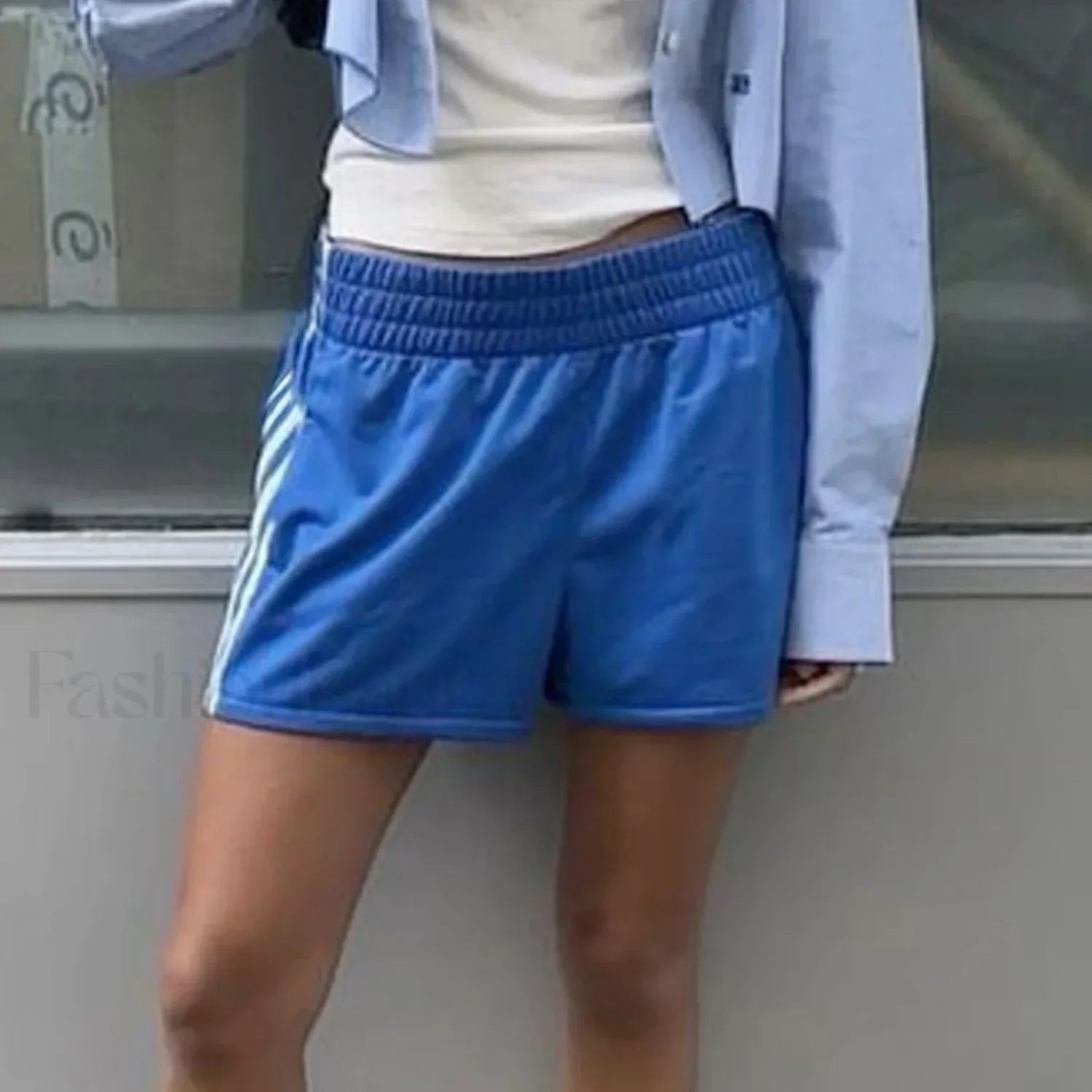 Y2K Stripes Elastic Waist Casual Loose Lounge Sleep Short Blue / S